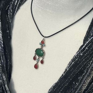 Abstract Green Red & Blue Charm Necklace